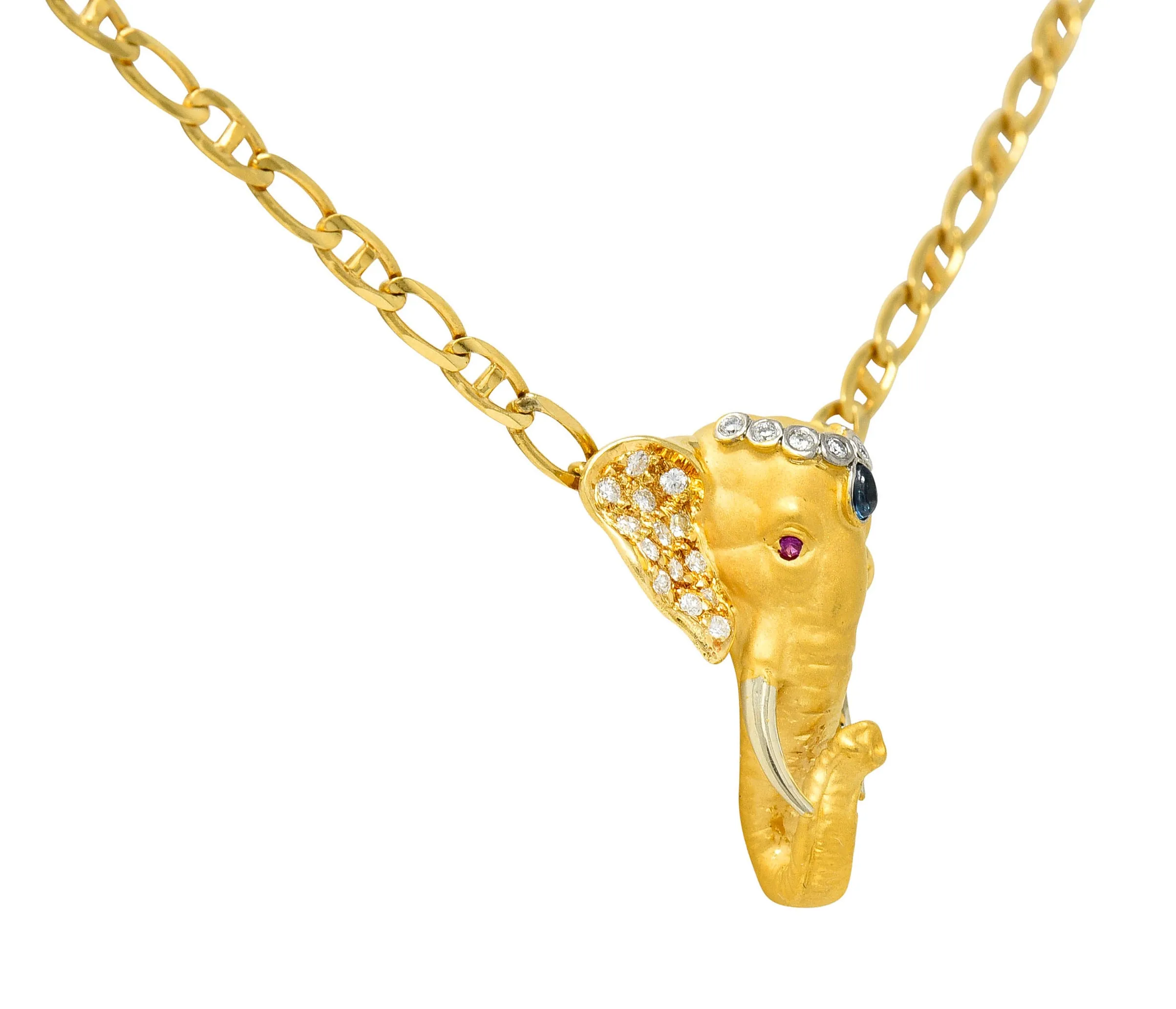 Carrera Y Carrera Sapphire Ruby Diamond 18 Karat Gold Elephante Necklace