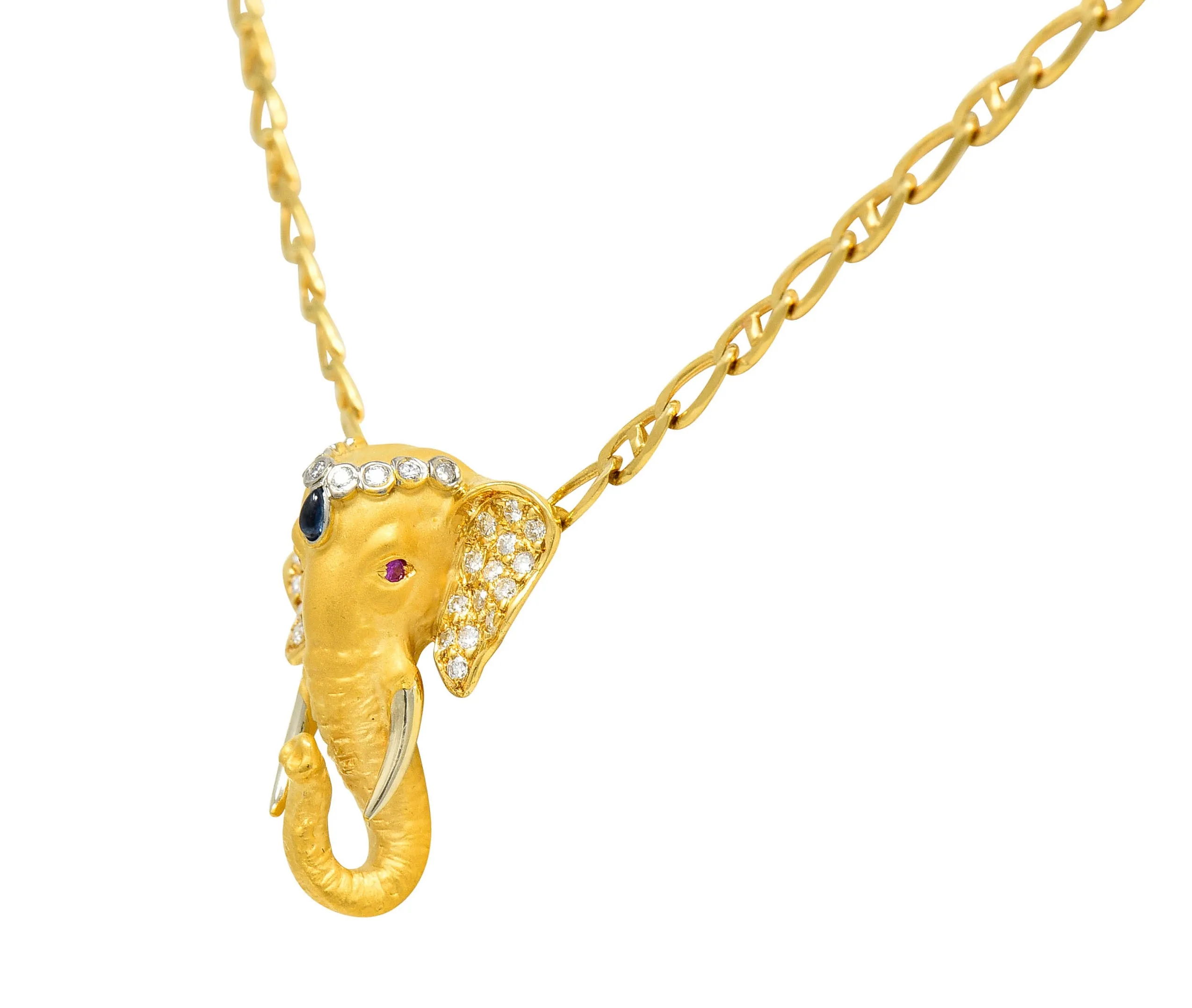 Carrera Y Carrera Sapphire Ruby Diamond 18 Karat Gold Elephante Necklace
