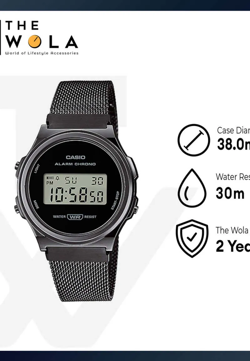 Casio Vintage Unisex Digital Watch A171WEMB-1A Black Stainless Steel Strap