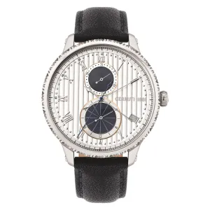 Cerruti Men's Watch With Dark Blue Leather Strap And Silver Dial