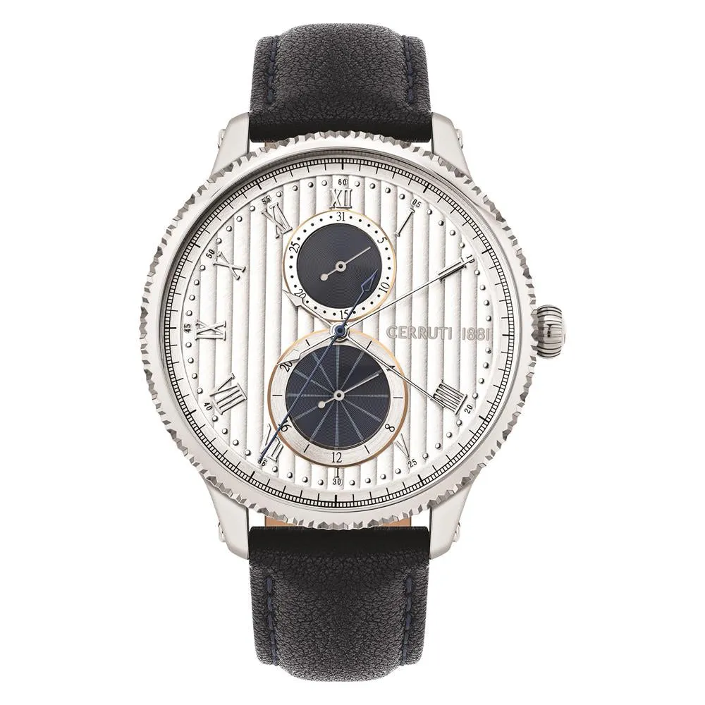 Cerruti Men's Watch With Dark Blue Leather Strap And Silver Dial