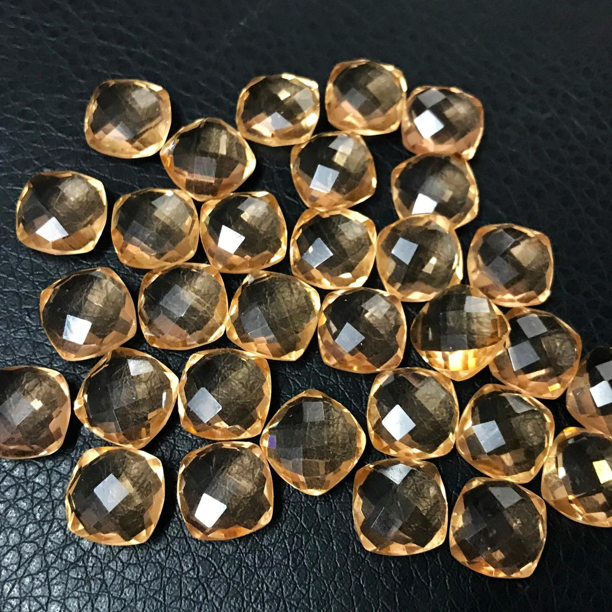 Champagne Quartz Faceted Checker Cushion Cut Gemstone Matching Pair 6pc 10mm