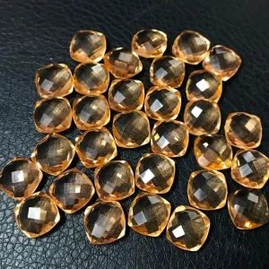 Champagne Quartz Faceted Checker Cushion Cut Gemstone Matching Pair 6pc 10mm