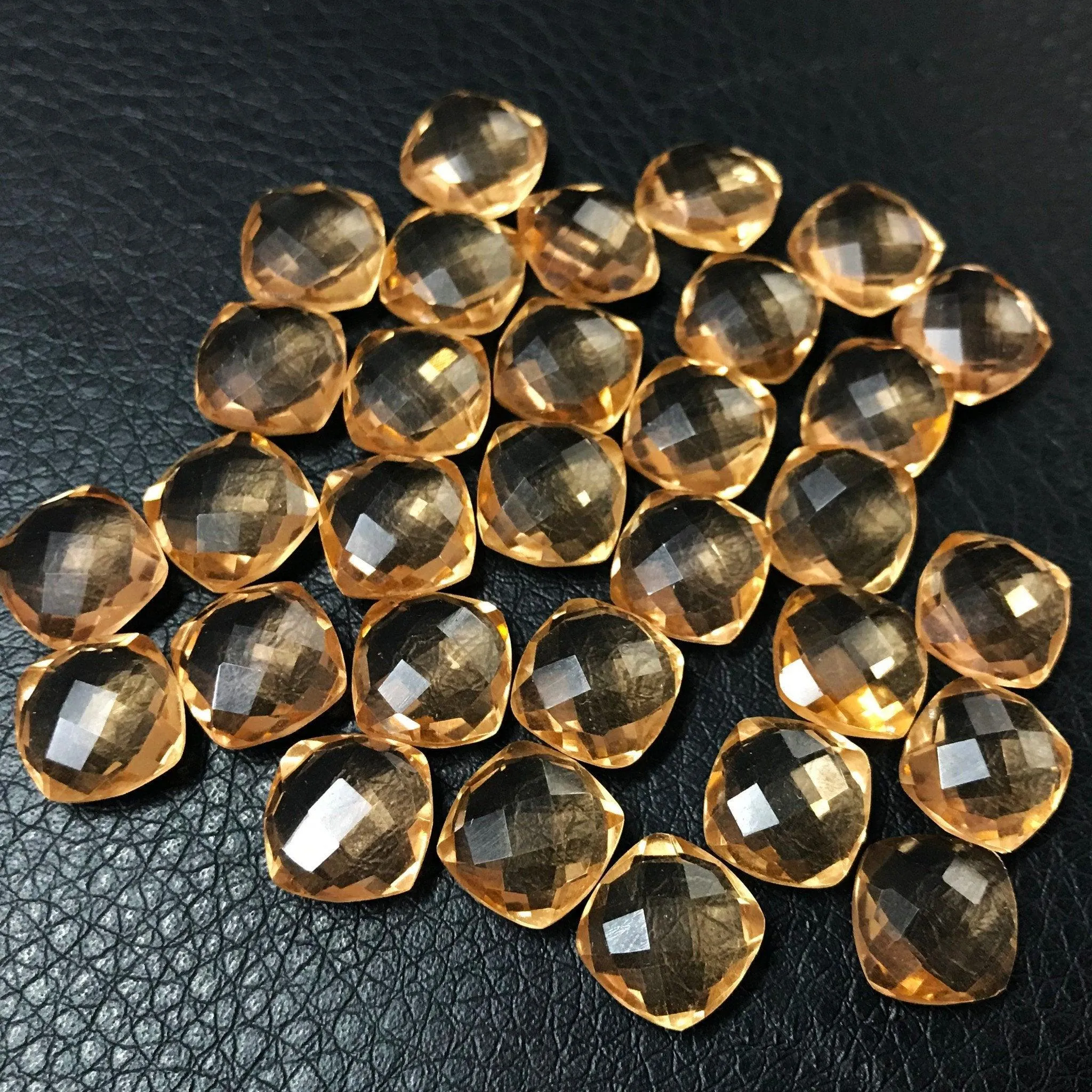 Champagne Quartz Faceted Checker Cushion Cut Gemstone Matching Pair 6pc 10mm