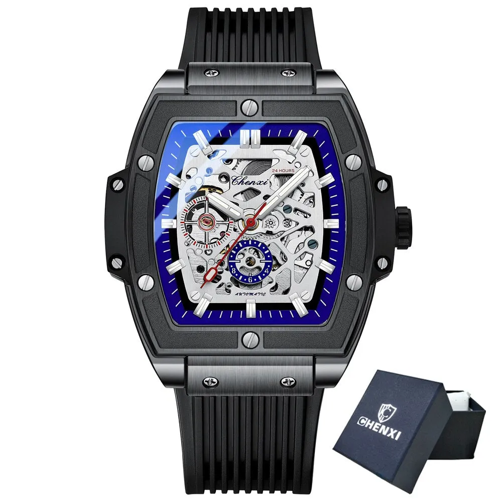 CHENXI Mens Tourbillon Mechanical Sports Waterproof Luminous Wrist Watches Date Quartz Watch Men Business Skeleton Clock Male