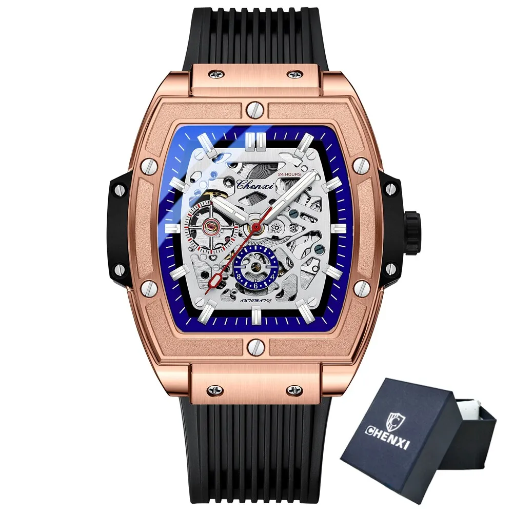 CHENXI Mens Tourbillon Mechanical Sports Waterproof Luminous Wrist Watches Date Quartz Watch Men Business Skeleton Clock Male