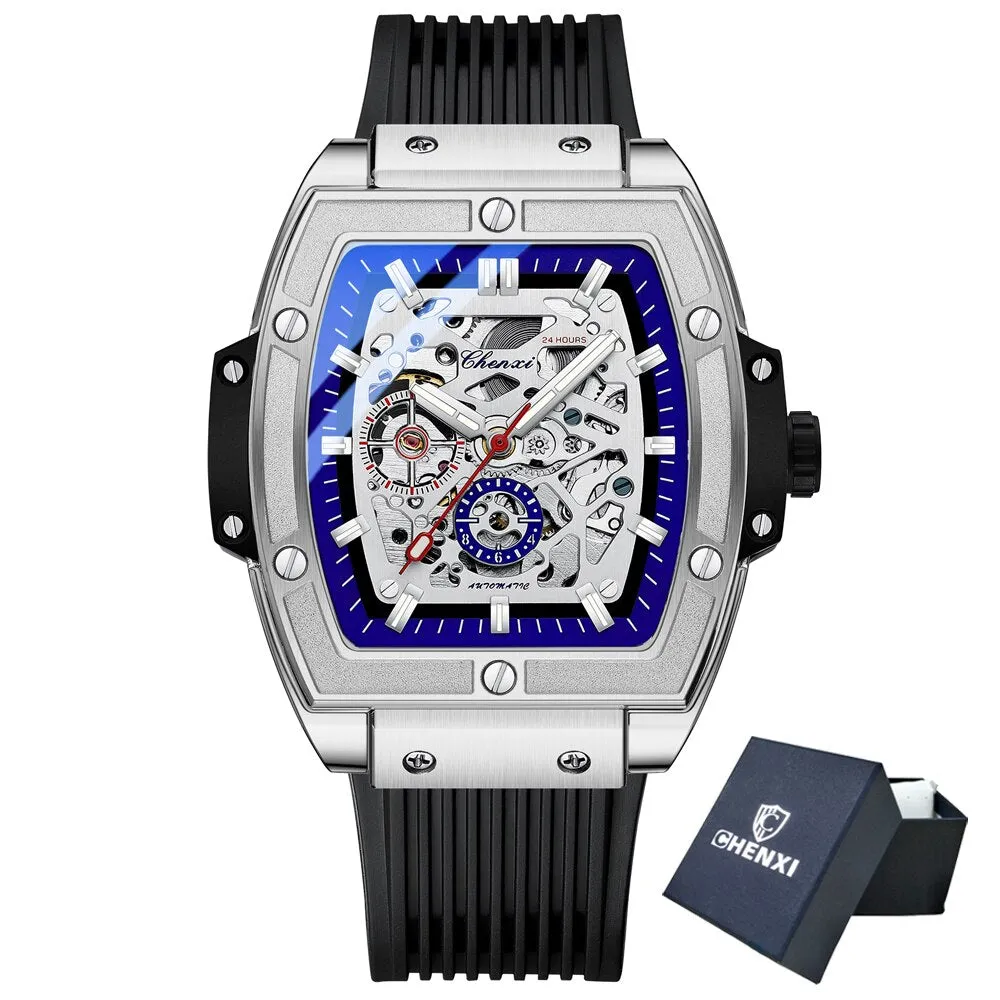 CHENXI Mens Tourbillon Mechanical Sports Waterproof Luminous Wrist Watches Date Quartz Watch Men Business Skeleton Clock Male