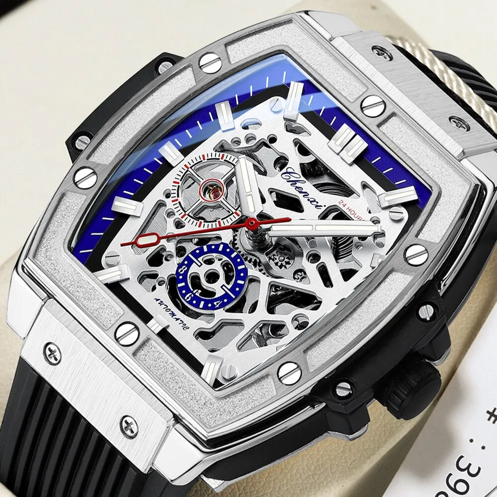 CHENXI Mens Tourbillon Mechanical Sports Waterproof Luminous Wrist Watches Date Quartz Watch Men Business Skeleton Clock Male