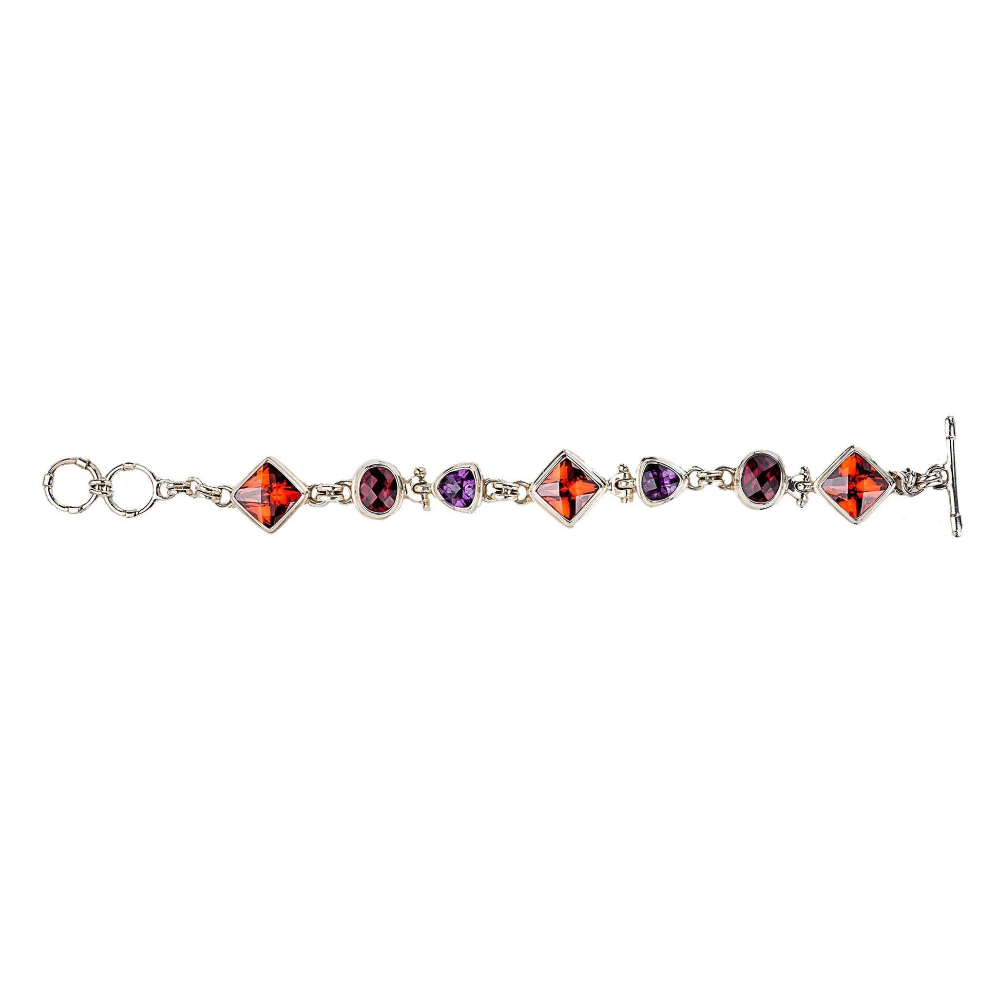 Cherry, Orange & Pink Quartz Sterling Silver Bracelet
