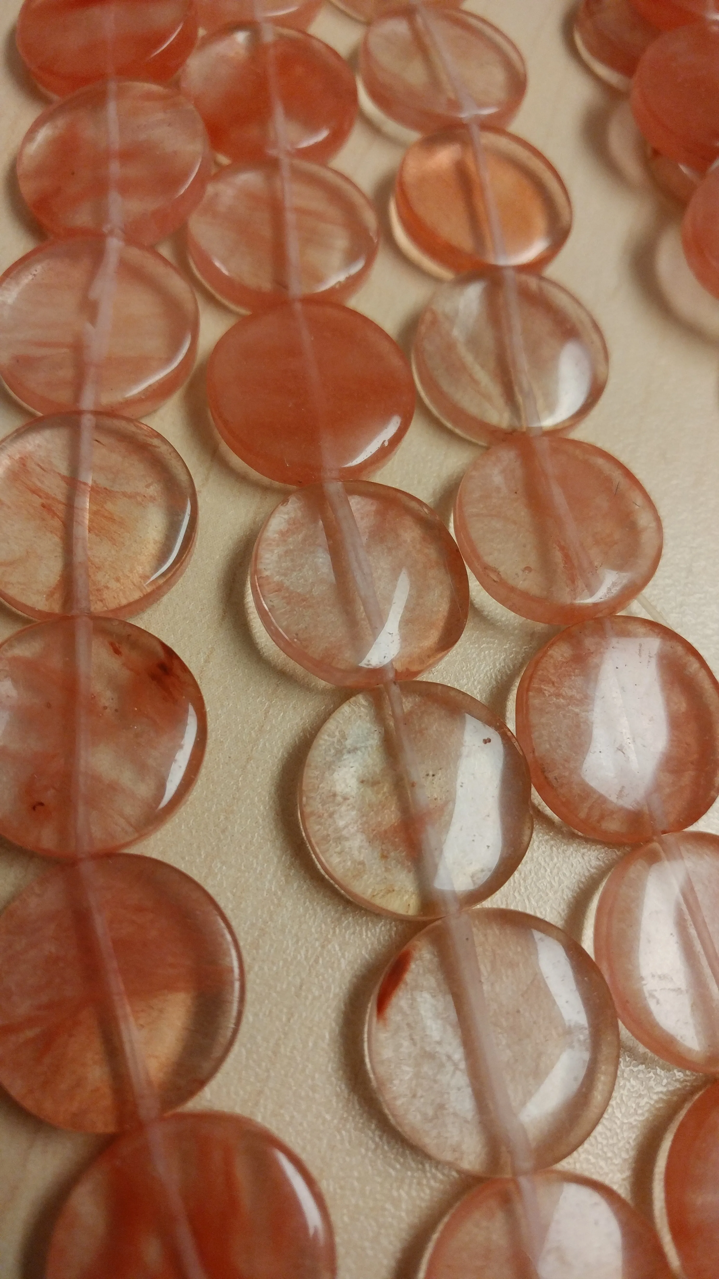 Cherry Quartz Flat Circular Bead Strand