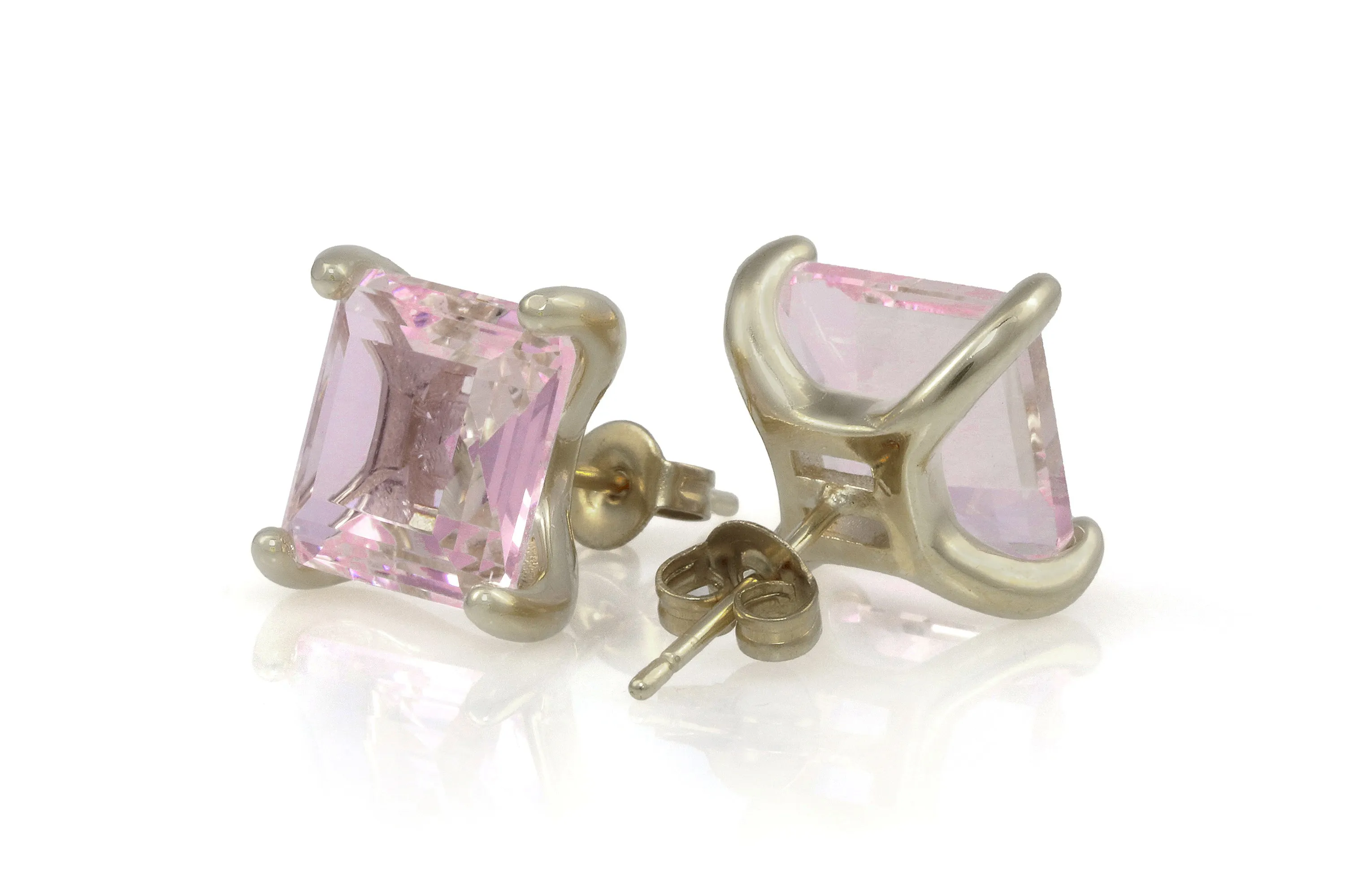 Chic Post Silver Earrings with Rose Quartz