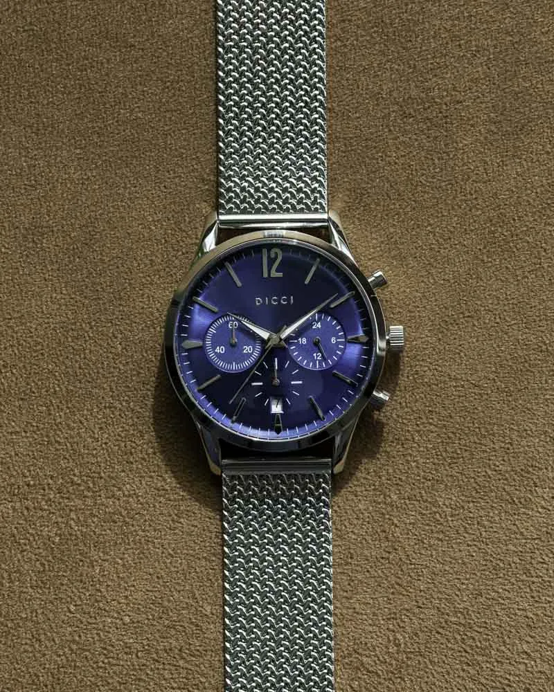 Chronometer watch - Blue dial with silver bracelet