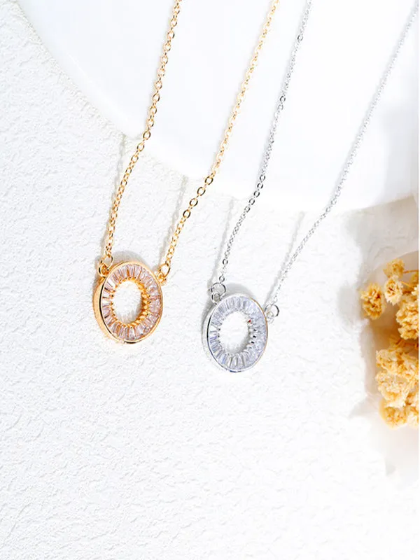 Circle Set With Diamond Necklace Copper Plated Short Section