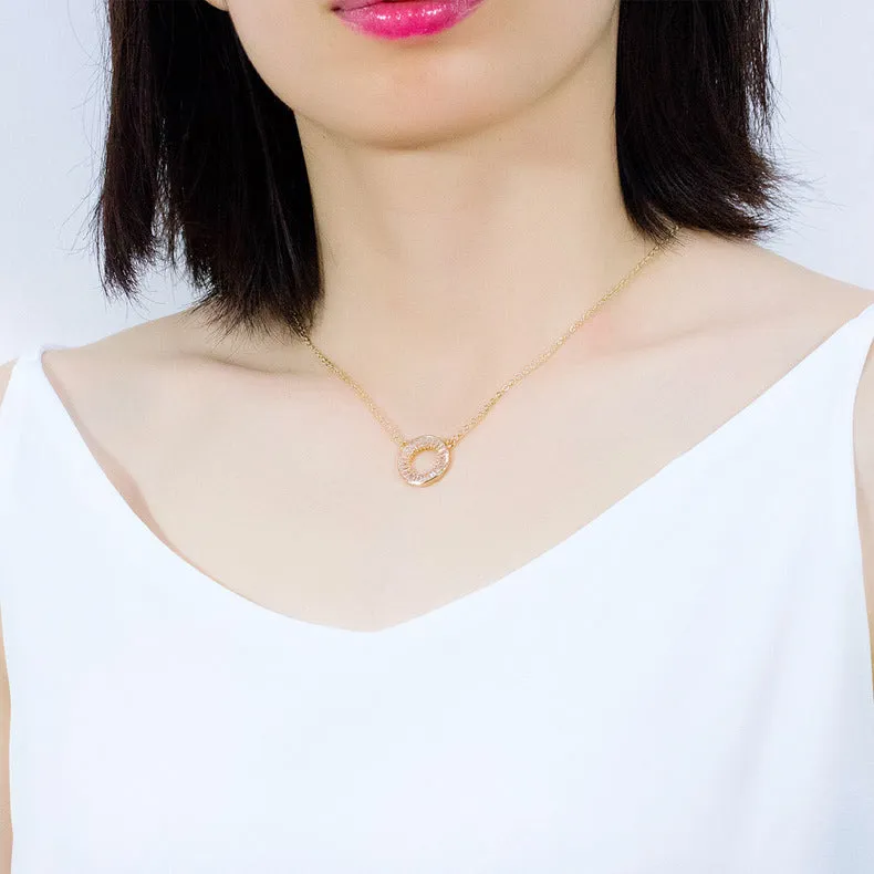Circle Set With Diamond Necklace Copper Plated Short Section