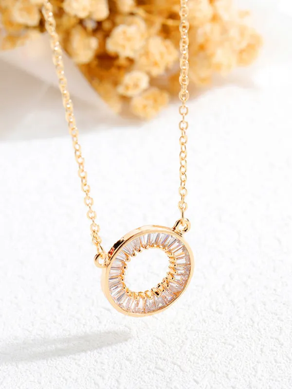 Circle Set With Diamond Necklace Copper Plated Short Section