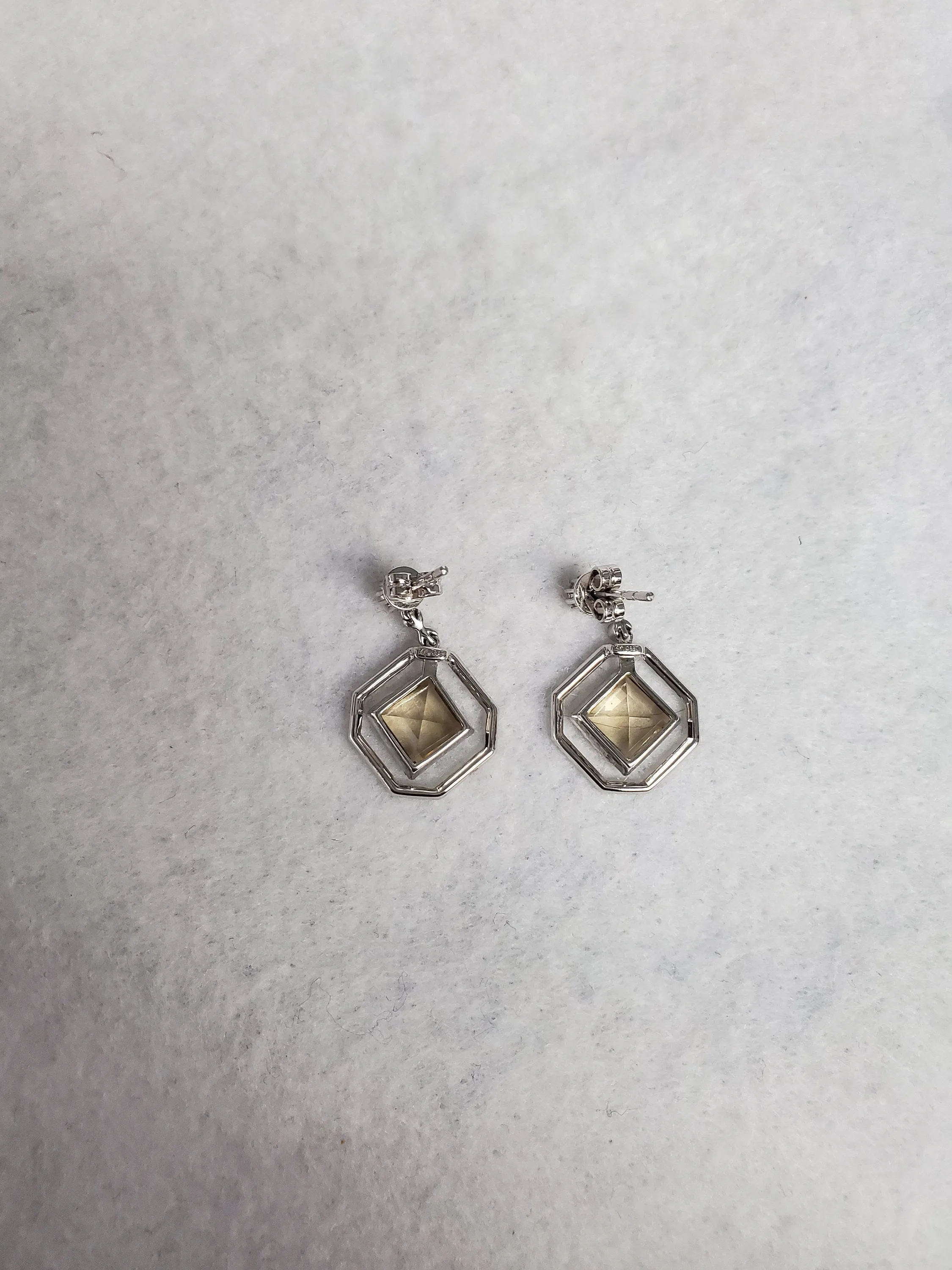 Citrine Quartz Dangling Drop Diamond Earrings