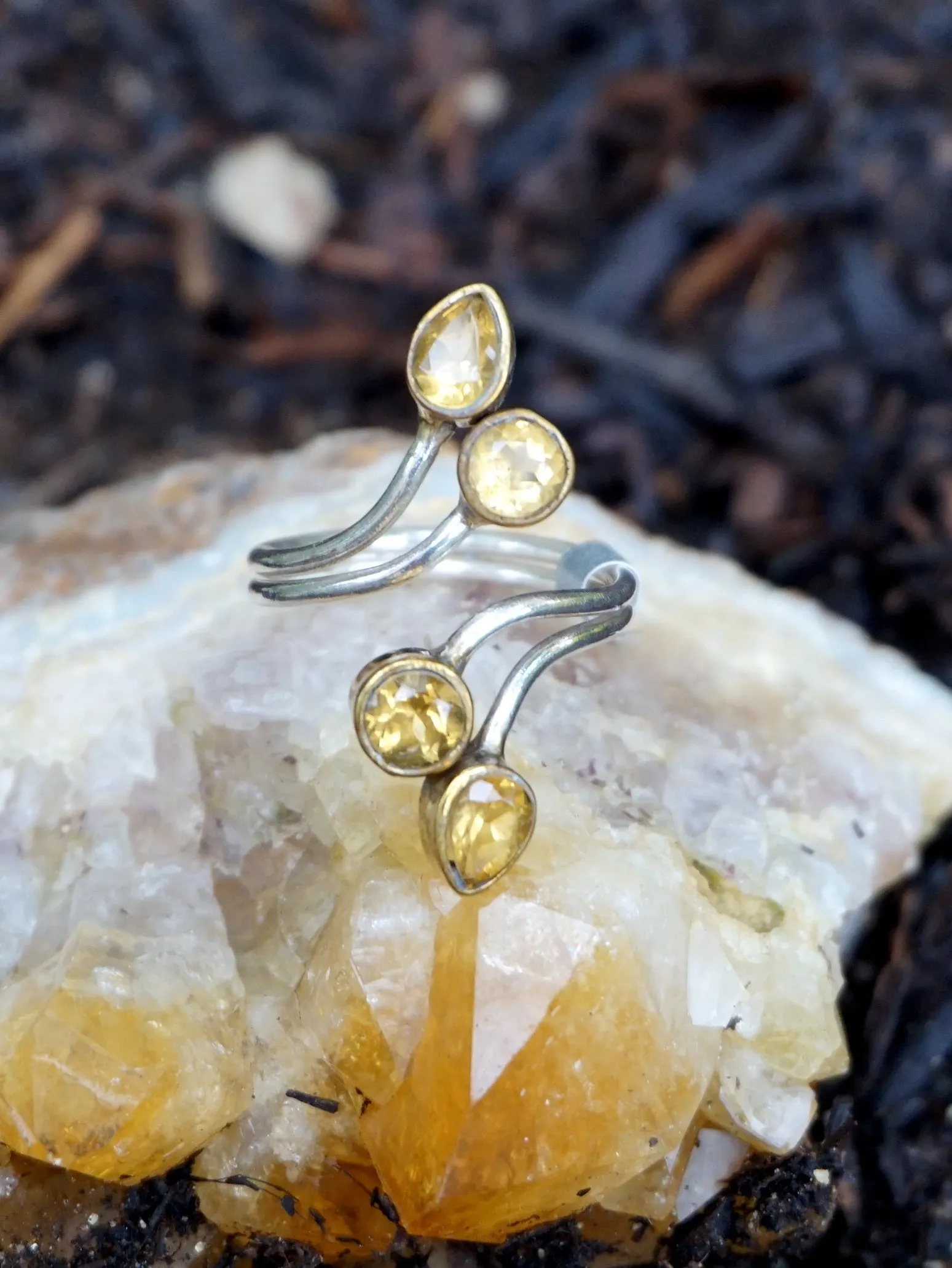 Citrine Ring with 4 Faceted Stones