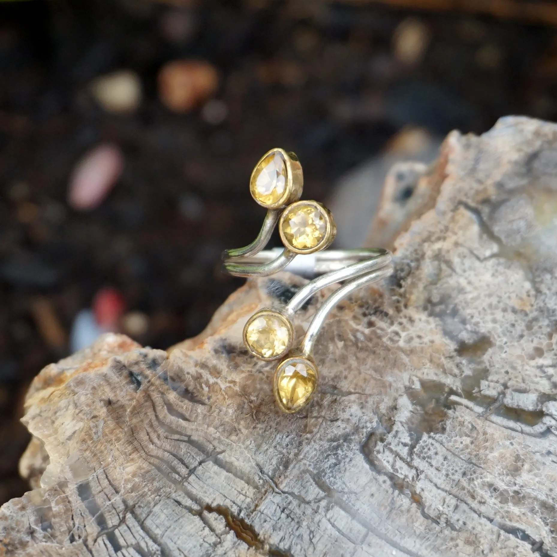 Citrine Ring with 4 Faceted Stones