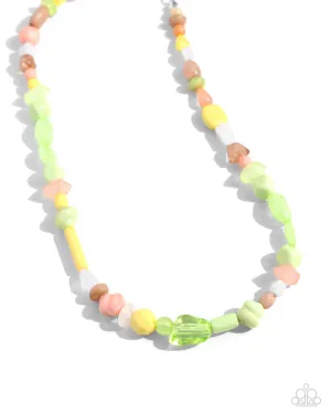 Colored Can-Can - Green - Green, Yellow, White Bead Paparazzi Short Necklace