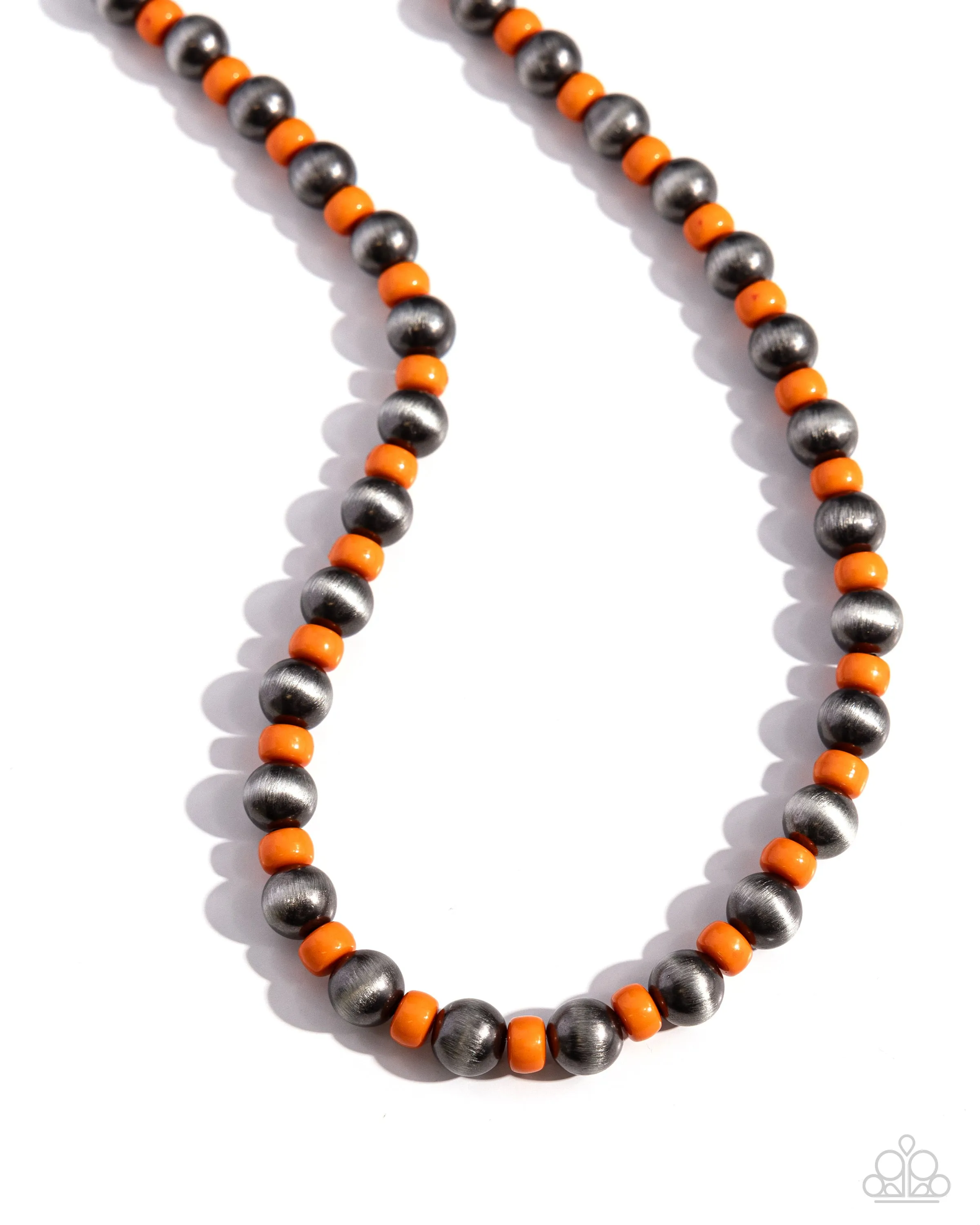 Contemporary Confidence - Orange - and Silver Bead Paparazzi Short Necklace