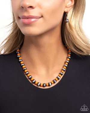 Contemporary Confidence - Orange - and Silver Bead Paparazzi Short Necklace