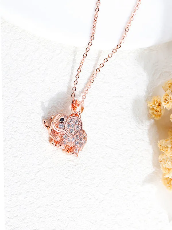 Copper Gold-plated Jewelry Women's Rose Gold And Diamonds Elephant Clavicle Necklace