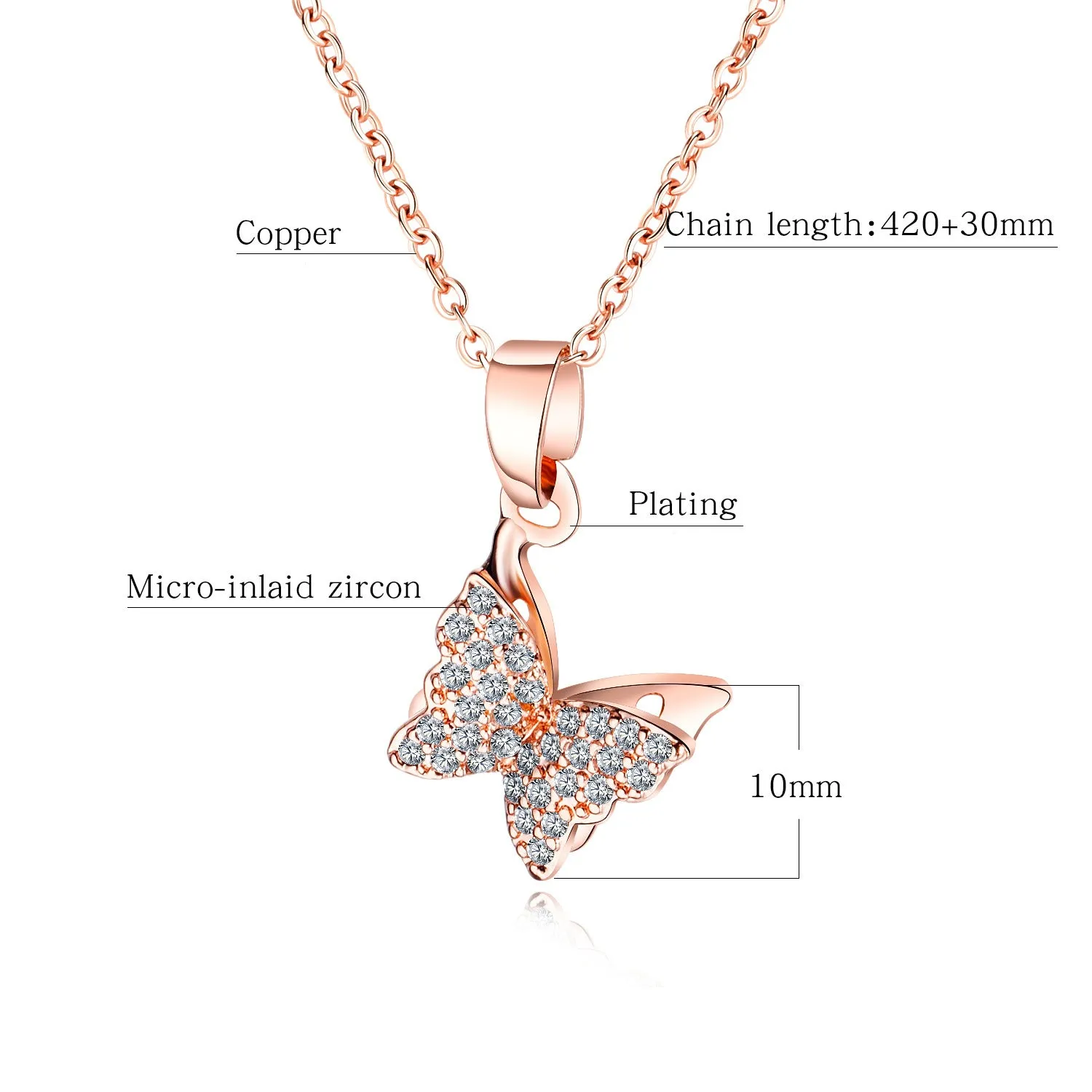 Copper Plated 18K Gold Butterfly Necklace Women's Zircon Clavicle Chain Pendant