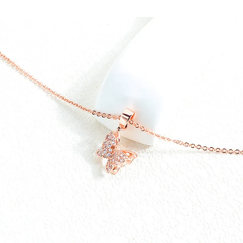 Copper Plated 18K Gold Butterfly Necklace Women's Zircon Clavicle Chain Pendant
