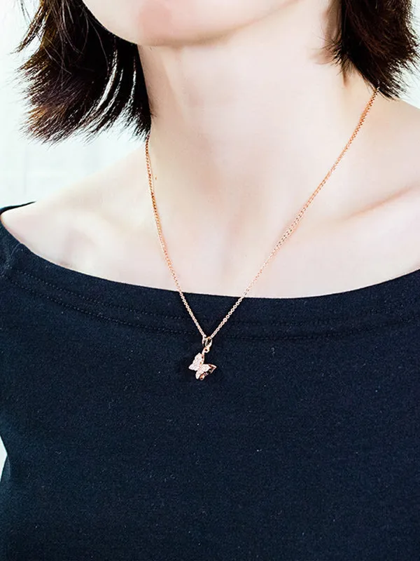 Copper Plated 18K Gold Butterfly Necklace Women's Zircon Clavicle Chain Pendant