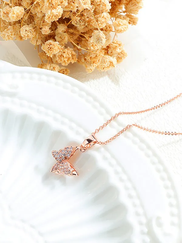 Copper Plated 18K Gold Butterfly Necklace Women's Zircon Clavicle Chain Pendant