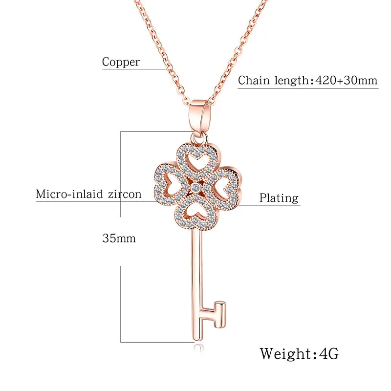 Copper Plated 18k Gold Necklace Lucky Grass With Diamond Clavicle Chain