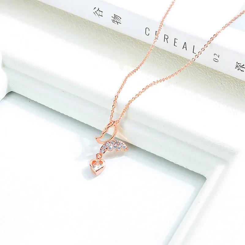 Copper Plated 18K Rose Gold Necklace Simple Hollow Love Clavicle Chain Butterfly Diamond Pendant