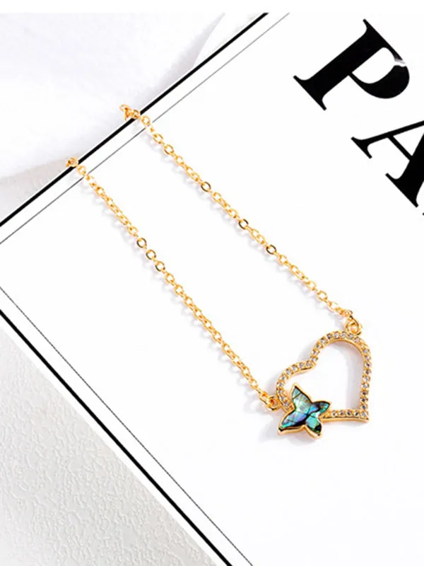 Copper Plated Love Butterfly Necklace Short Clavicle Chain Pendant