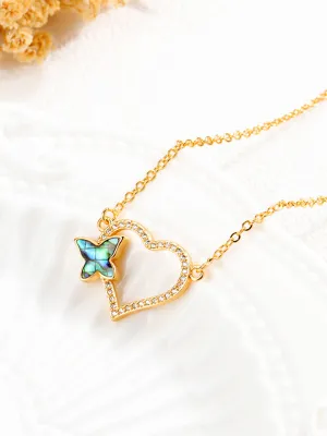 Copper Plated Love Butterfly Necklace Short Clavicle Chain Pendant