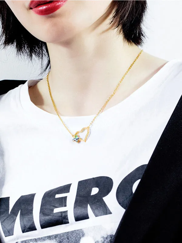 Copper Plated Love Butterfly Necklace Short Clavicle Chain Pendant
