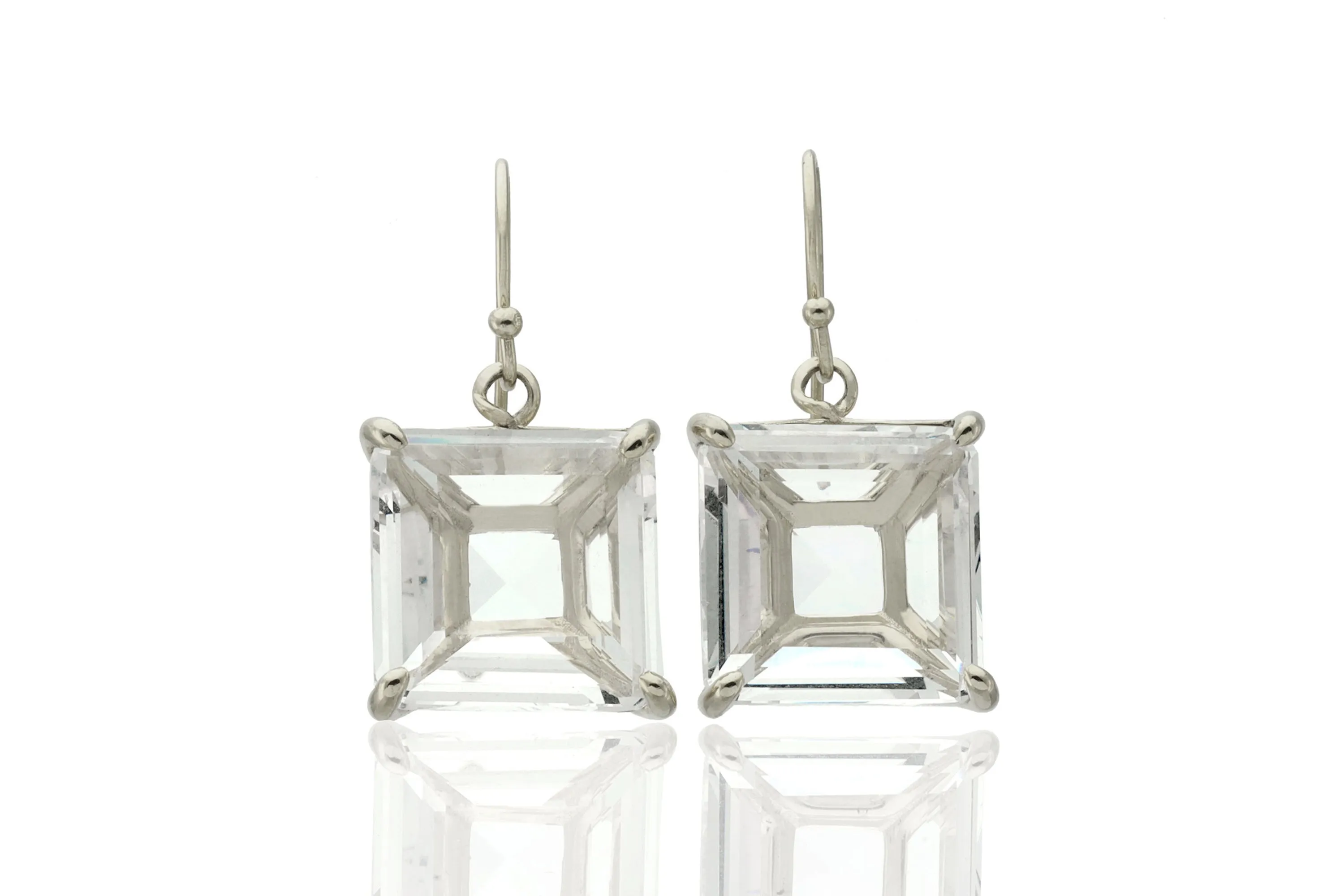 Crystal Quartz Square Gemstone Gold Earrings