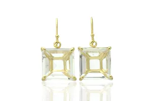 Crystal Quartz Square Gemstone Gold Earrings