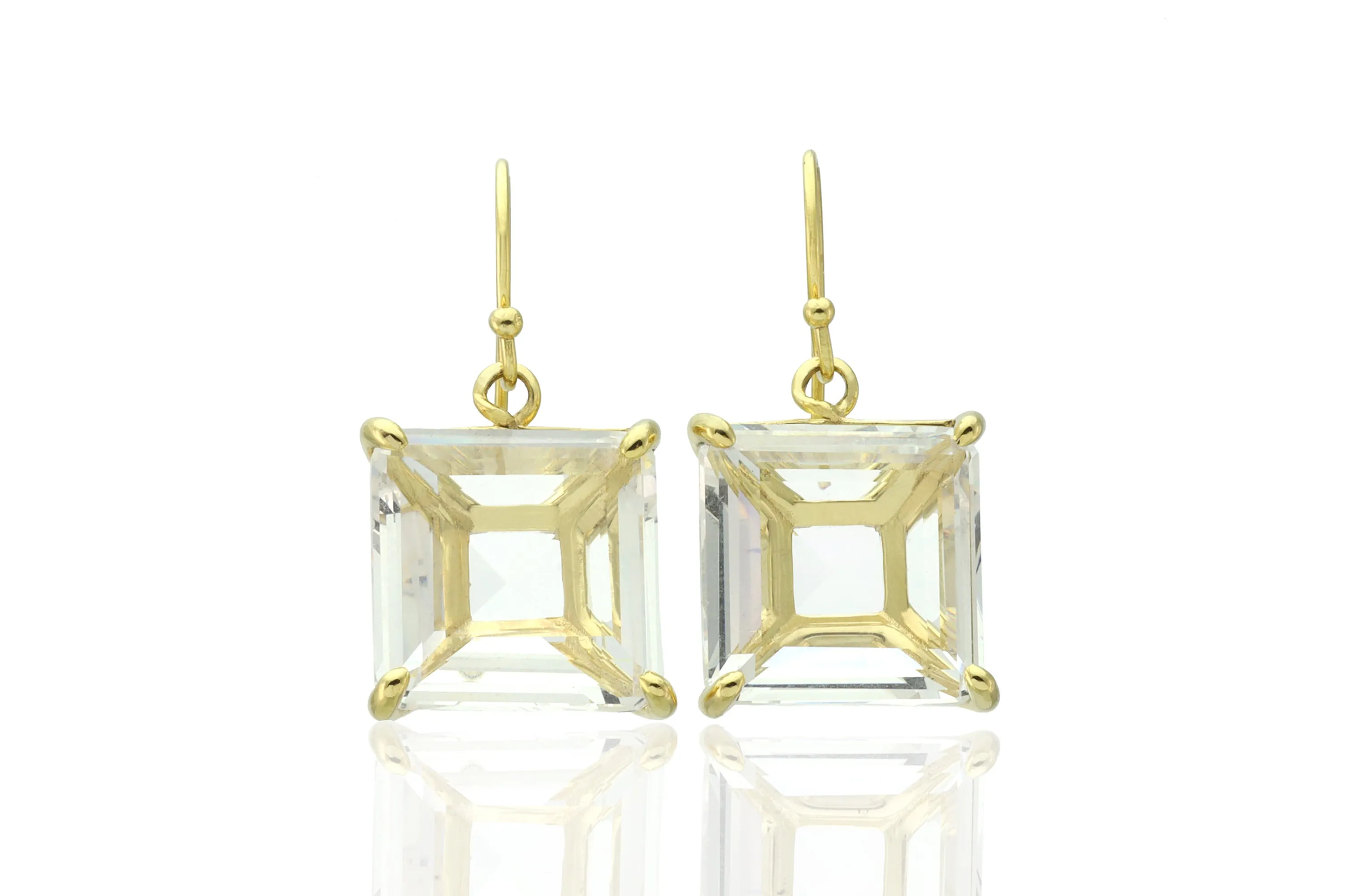 Crystal Quartz Square Gemstone Gold Earrings