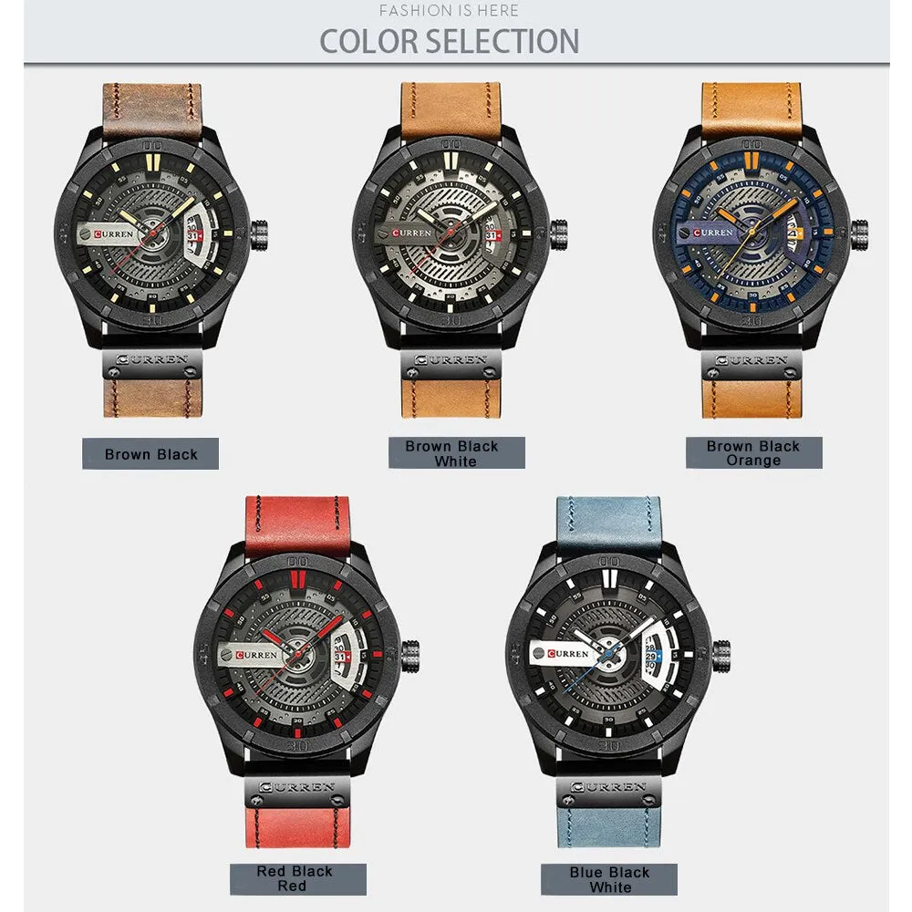 CURREN Mens Watches Luxury Brand Waterproof Military Sports Men Watch Analog Quartz Clock Man Leather Quartz-watch Wristwatch