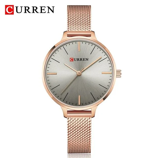 CURREN New Women Watches Fashion Blue Mesh Strap Analog Quartz Watch Womons Casual Ladies Clock Waterproof  Wristwatch