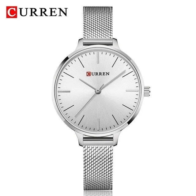 CURREN New Women Watches Fashion Blue Mesh Strap Analog Quartz Watch Womons Casual Ladies Clock Waterproof  Wristwatch