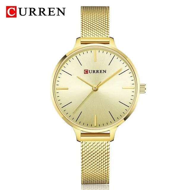 CURREN New Women Watches Fashion Blue Mesh Strap Analog Quartz Watch Womons Casual Ladies Clock Waterproof  Wristwatch