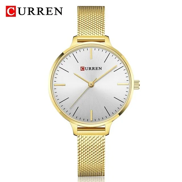 CURREN New Women Watches Fashion Blue Mesh Strap Analog Quartz Watch Womons Casual Ladies Clock Waterproof  Wristwatch