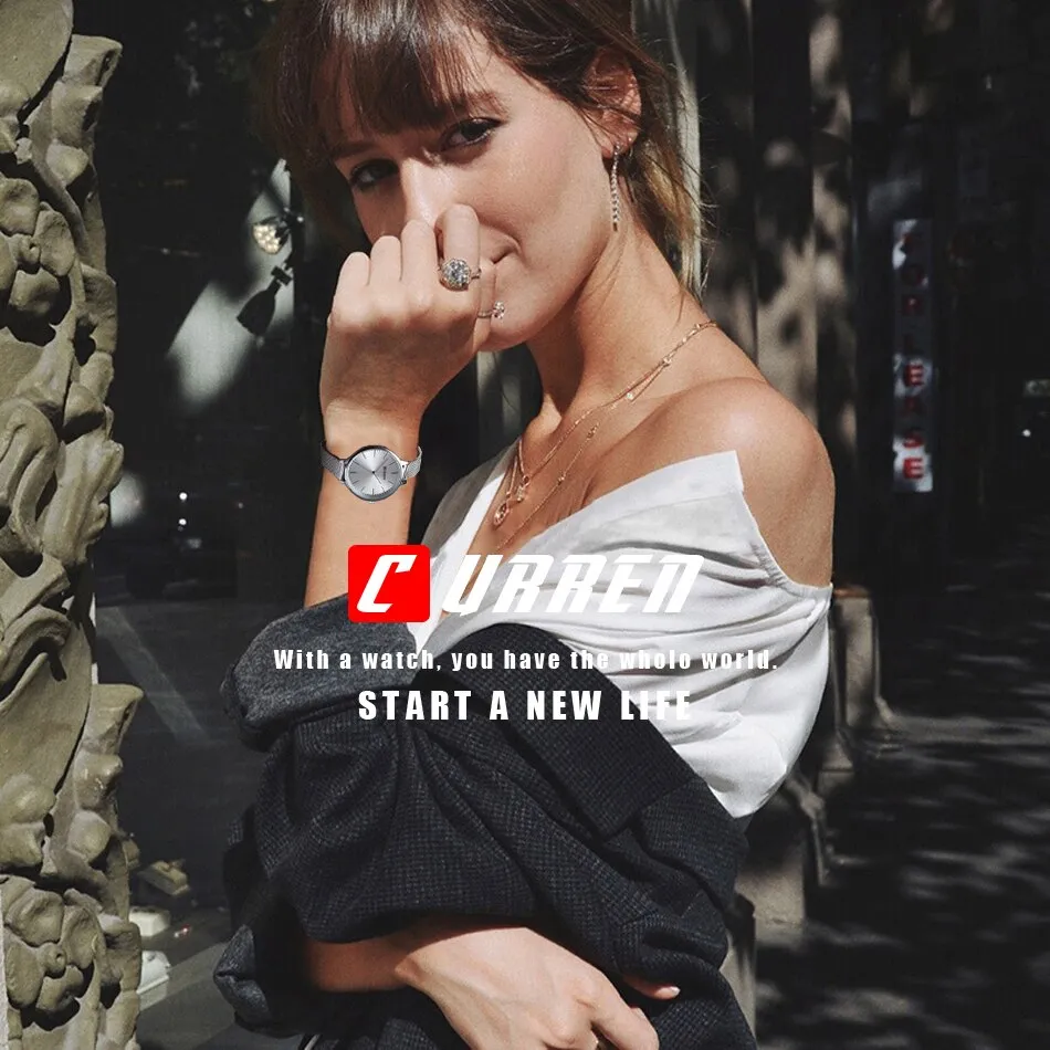 CURREN New Women Watches Fashion Blue Mesh Strap Analog Quartz Watch Womons Casual Ladies Clock Waterproof  Wristwatch