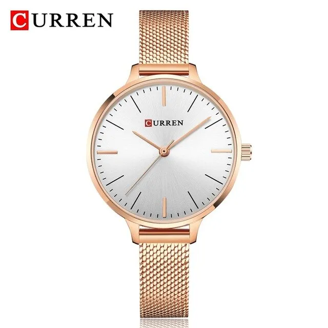 CURREN New Women Watches Fashion Blue Mesh Strap Analog Quartz Watch Womons Casual Ladies Clock Waterproof  Wristwatch