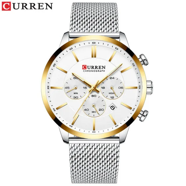 CURREN Watch Men Luxury Brand Sliver Stainless Steel Band Men's Watches Waterproof Male Quartz Clock Relogio Masculino 2019 Hot