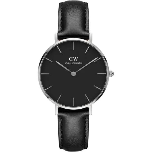 Daniel Wellington Petite Sheffield 32 Black Leather Strap Black Dial Quartz Watch for Ladies - DW00100180