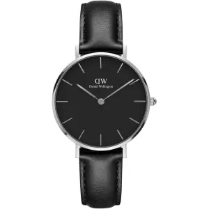 Daniel Wellington Petite Sheffield 32 Black Leather Strap Black Dial Quartz Watch for Ladies - DW00100180
