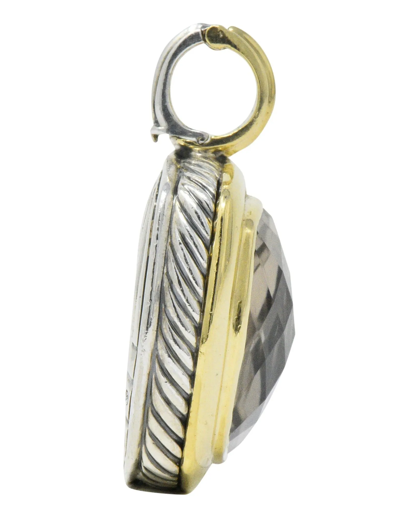David Yurman Smoky Quartz Sterling Silver 18 Karat Gold Pendant