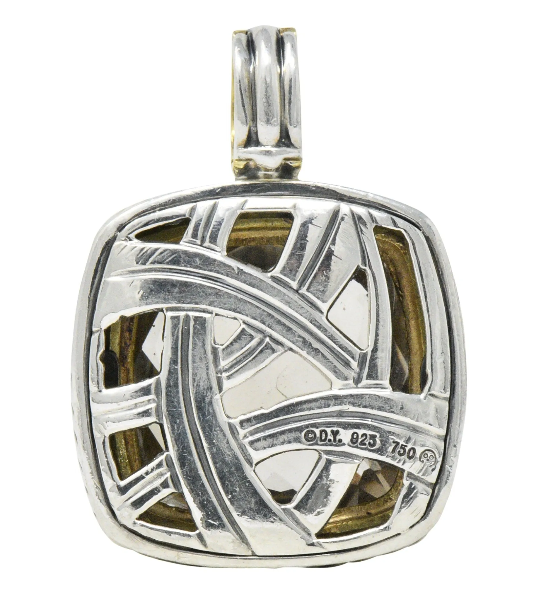 David Yurman Smoky Quartz Sterling Silver 18 Karat Gold Pendant